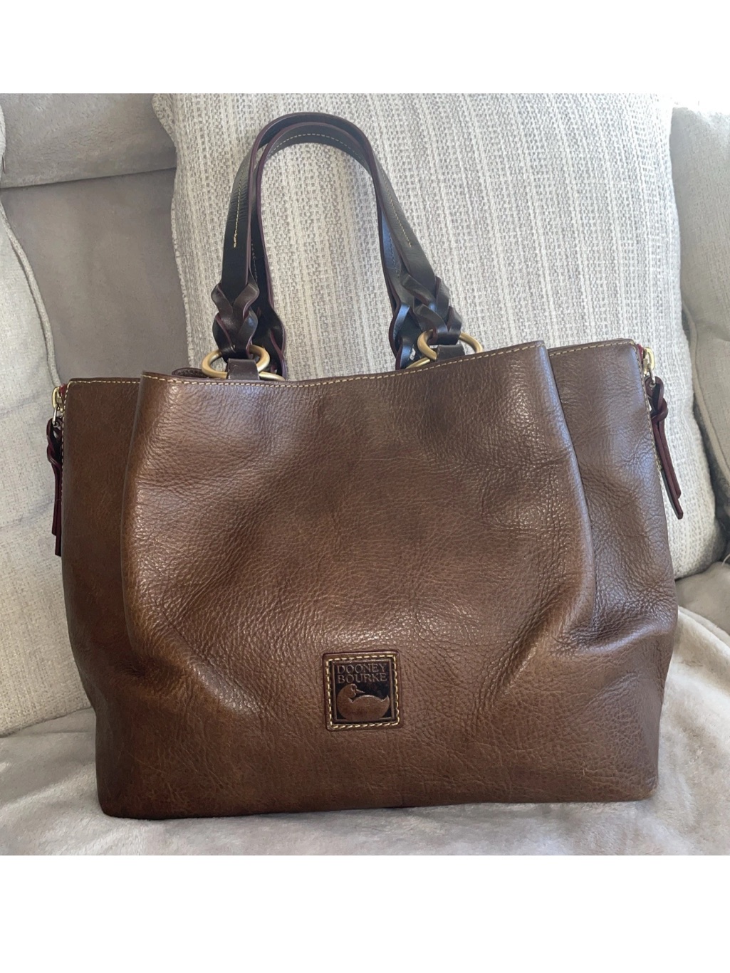 Dooney & Bourke Side Zip Barlow Bag Florentine Leather Shoulder Bag ~Elephant-